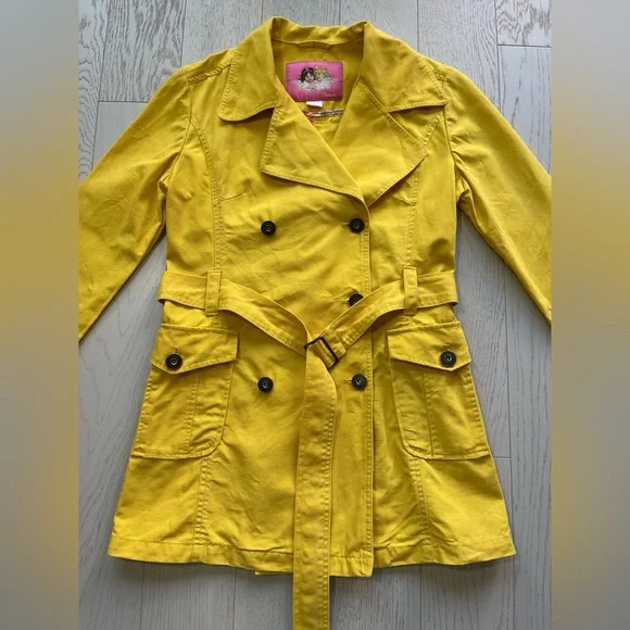 Vintage Y2K yellow fiorucci double breasted cotton canvas peacoat trench coat - Picture 10 of 17